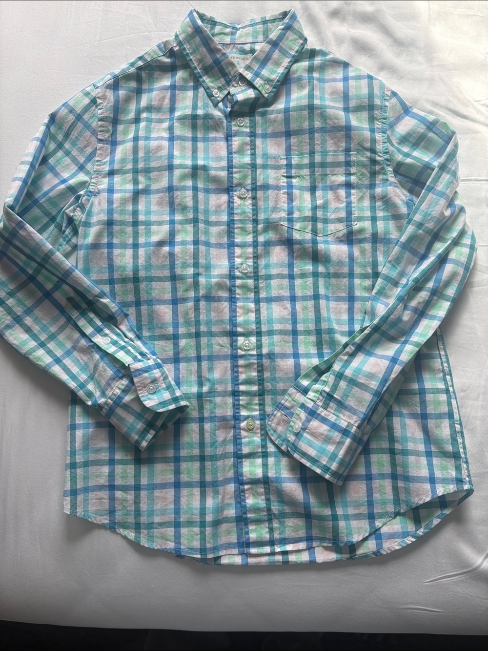 Crewcuts Plaid Button-Down Shirt - Light Blue & Teal
